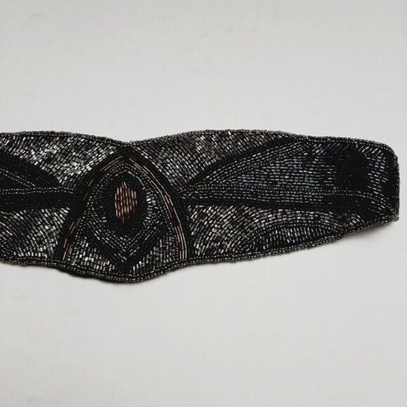 DEENA & OZZY Beaded Belt Intricate Design Seed Bead Boho Black Sz L - Picture 10 of 16